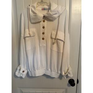 Free people terry cream hooded beachwear top with brown buttons XS (loose fit)*
